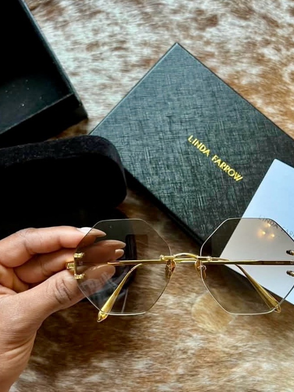 Linda Farrow Aria Hexagon Sunglasses yellow gold
